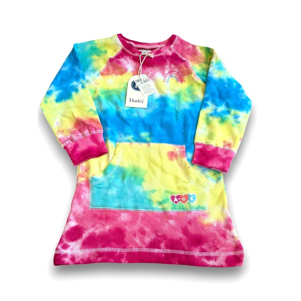 NWT Hatley Rainbow Tie Dye Pull On Sweater Dress Sweatshirt Girls Size 6